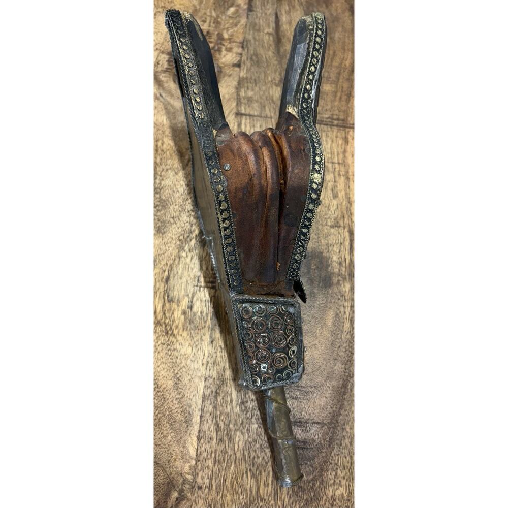 Vintage Handmade Moroccan Fire Bellow With Camel Bone Wood Brass And Leather - Picture 6 of 8